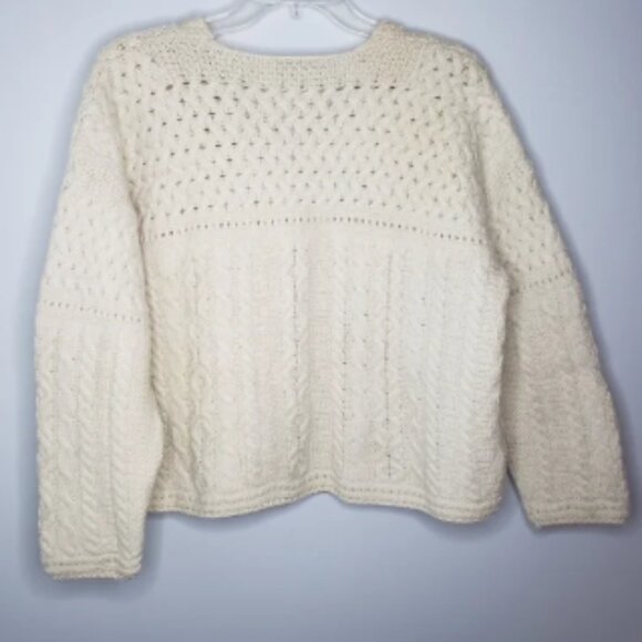 Carraig Donn Merino Wool Sweater Cardigan M Womens Fisherman Ireland Cable Knit - Picture 2 of 9